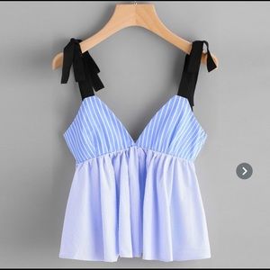NWOT Blue Striped Sleeveless Bandage Blouse